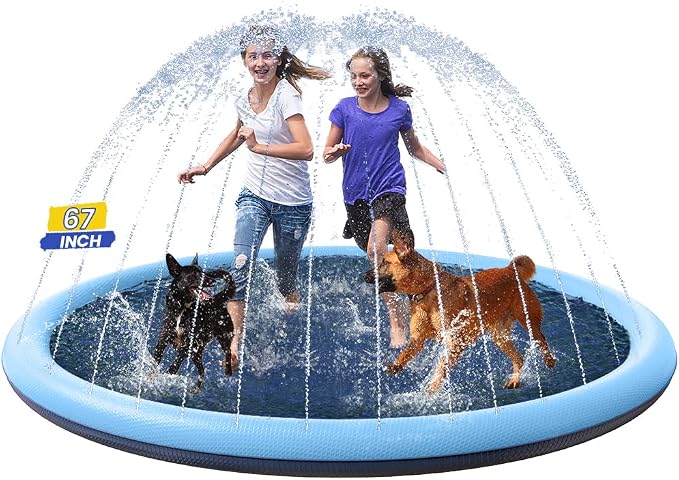 PETOCAT Splash Pad Non-Slip Dogs Cool Sprinkler Pool Extra Large Splash Pads for Kids Dog Baby Wading Pool Summer Outdoor Play Water Fun Toy Gift Easy to Use/Clean 67 inch