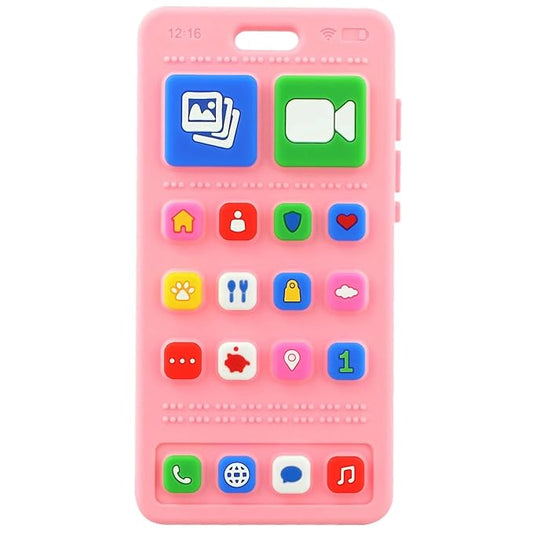 Baby Silicone Teething Toys, Phone Teether Toys for Toddlers 3-18 Months, Boys Girls Babies Teething Toy, Baby Chew Toy, Freezer BPA Free, Pink