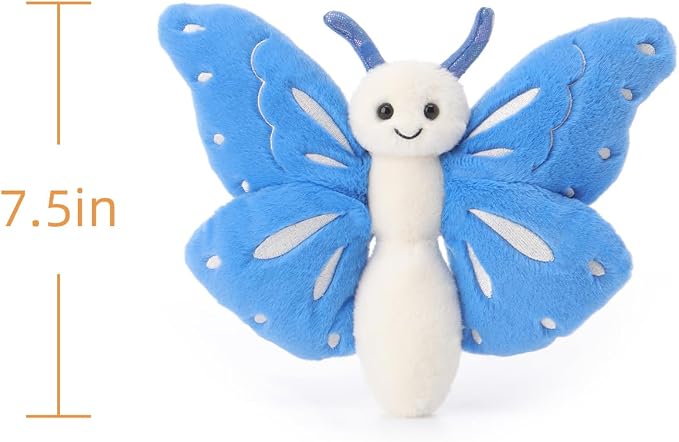 Apricot Lamb Ocean Blue Butterfly Stuffed Animals for Kids, Soft Cute Plush Toys for Baby Girl and Boy, 7.5 Inches