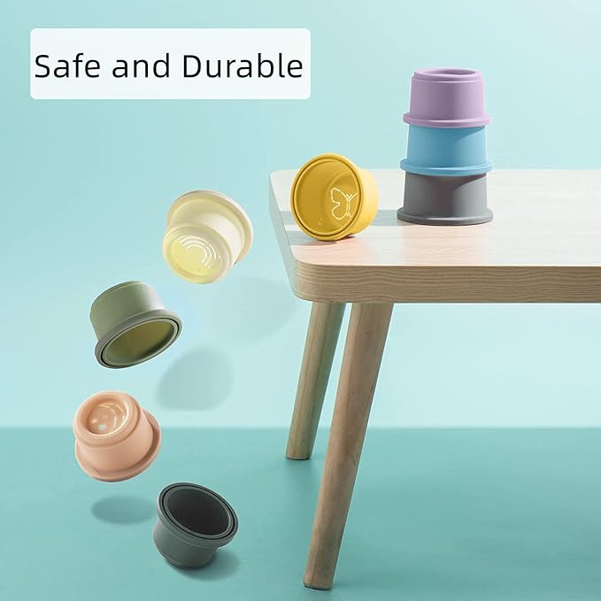 ZYFLSQ Stacking Cups Baby Toy, 8-Piece Set - Nesting Cups for Babies 6 Months+, Bath Toys with Pattern for Kids, Montessori Educational Toys for Toddler