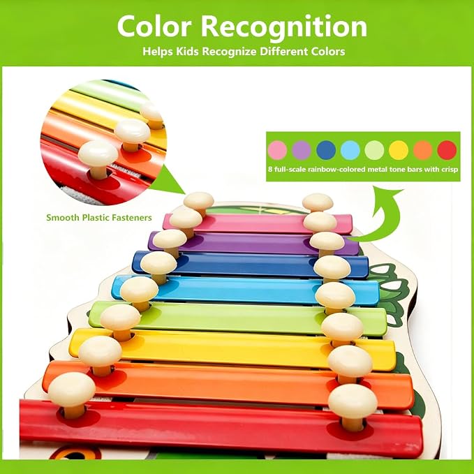 Xylophone for Toddlers, Animal Shape Wooden Baby Xylophone with 8 Scales and 2 Mallets,Colorful Kids Musical Instrument Educational Montessori Toys (Crocodile)