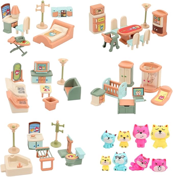 BananMelonBM 50 Pack Kids Little Dollhouse Furniture Set Toys House Big Dreams for Baby Children Girls Boys Age 3+,Miniature Accessories Educational Pretend Play Toys for Toddler