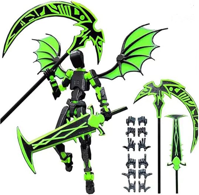 Titan 13 Action Figure Set Assembly Required, T13 3D Printed Action Figures with Weapons Accessories T 13 Lucky Robo Dummy Nova 13 Action Figures (Green Demon)