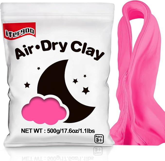 ifergoo Pink Air Dry Clay - Moldable Cosplay, DIY Creative Modeling Clay for School Arts & Craft Project, Fake Bake, Slime Supplies, Super Light Magic Foam Molding Clay, Soft, No-Sticky, 1.1LBS/500G