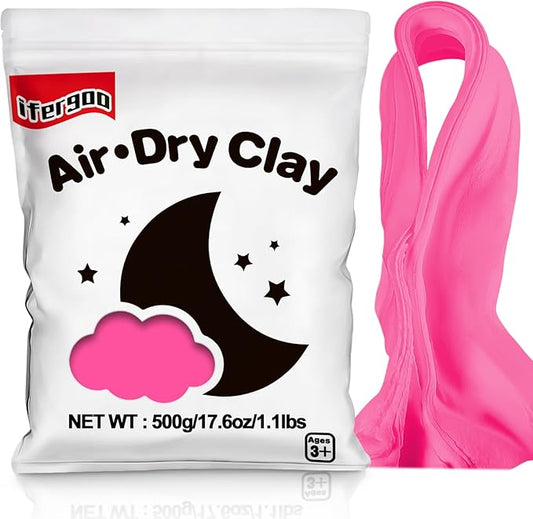 ifergoo Pink Air Dry Clay - Moldable Cosplay, DIY Creative Modeling Clay for School Arts & Craft Project, Fake Bake, Slime Supplies, Super Light Magic Foam Molding Clay, Soft, No-Sticky, 1.1LBS/500G