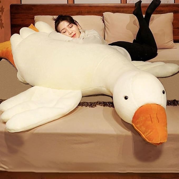 Srutirbo Giant White Goose Plush-63 in Soft Furry Swan Stuffed Animal Pillow,Huge Goose Plush Hugging Pillow Gifts for Every Age (63 in)