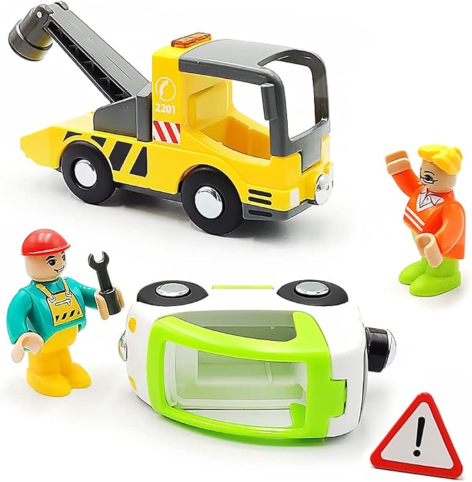 Wooden Train Cars Track Accessories Set - Small Vehicles Magnetic Trailer Truck - Fit for Wooden Train Track - Railway for Boys and Girls