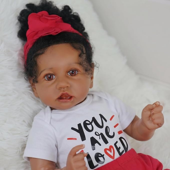 KSBD Realistic Reborn Baby Doll Black Girl – 20 Inch Lifelike Real Life African American Newborn Doll with Soft Body Gift Set for Kids Age 3+