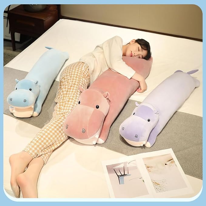 Long Hippo Stuffed Plush Animal Body Pillow Throw Pillow Toy Soft Weighted Hippo Plush Stuffed Gift