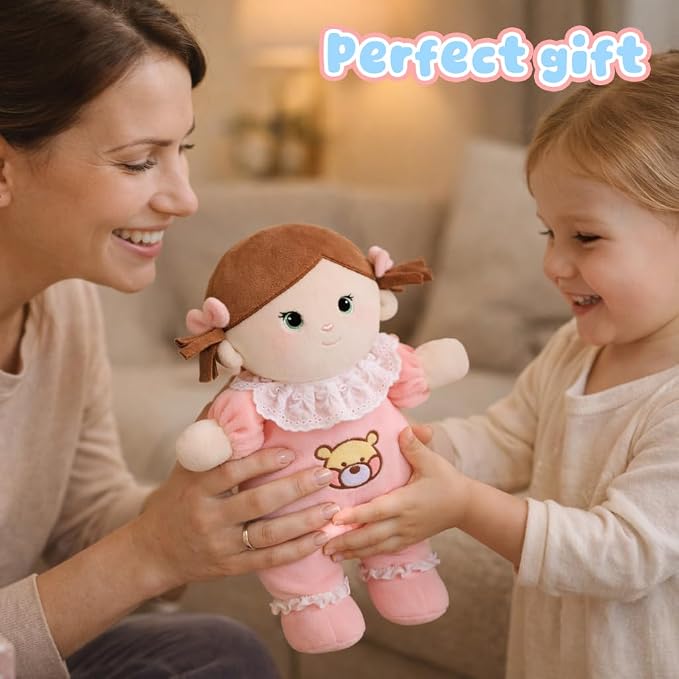 Soft Baby Doll My First Baby Rag Dolls for Kids,Snuggle Buddy Toy for 1 Year Old Girl,Birthday Gifts for Girls Infants 10"(Pink)