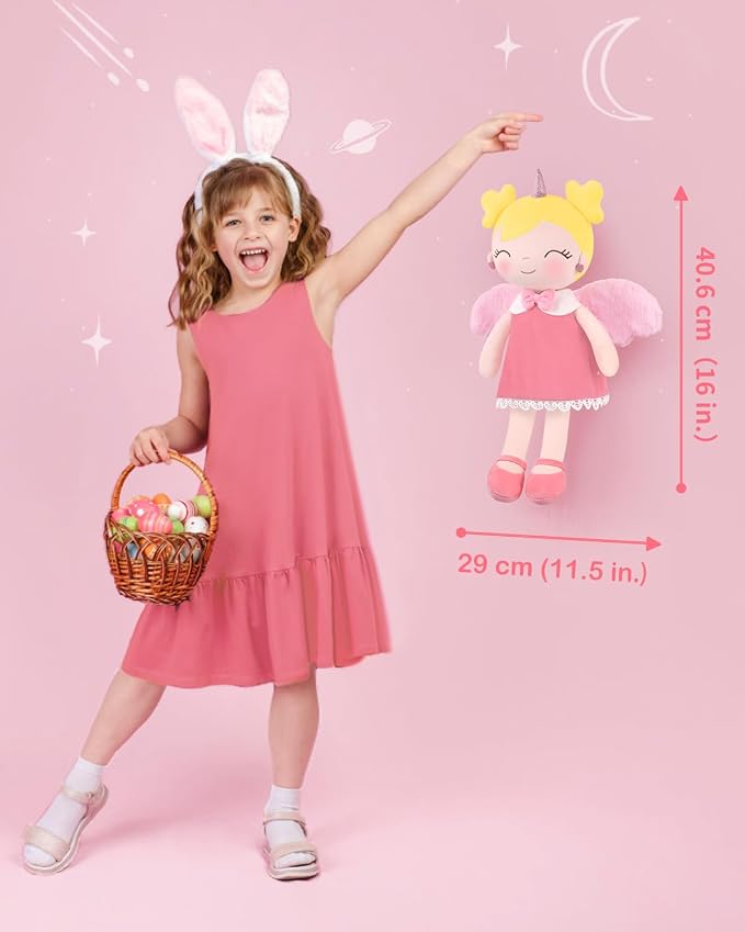 GAGAKU Soft Baby Doll Toys (17'') for Girls, My First Baby Rag Dolls for 1 Year Old Girl Birthday Gift Plush Doll Toys Machine Washable Baby Doll for Toddler Kids Infants - Unicorn Girl with Wings