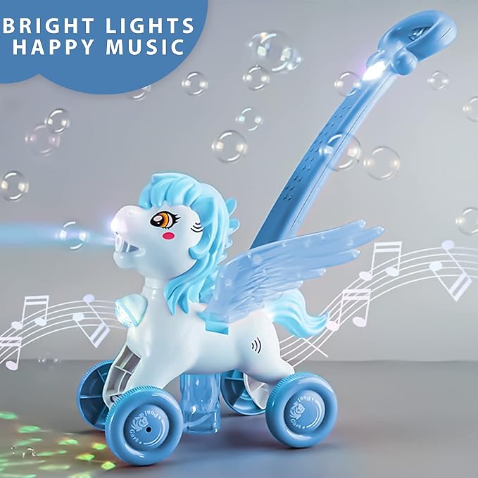 Bubble Machine Blower Blaster Lawn Mower Maker Blue Toy Fun Portable Handheld Operate Automatic Battery Electric Outdoor Summer Birthday Best Gift Light for Toddler Boy Girl Kid 3-12 Year Old