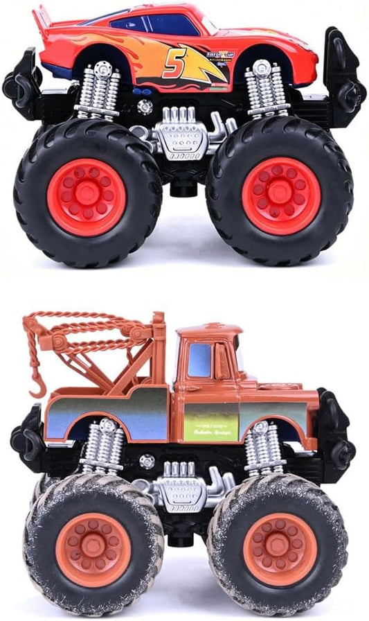 1/45 Die-Casting Cars Toys,Red & Brown Diecast Big Wheel Off-Road Friction Drive Metal Toy Cars for Boys-2Pack