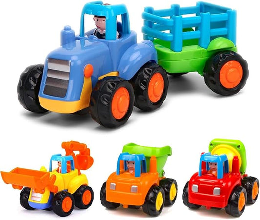 Yiosion Push and Go Friction Powered Cars Construction Vehicles Toy Set Tractor Bulldozer Mixer Truck Dumper for 1 2 3 Year Old Baby Toddlers Boys Gifts