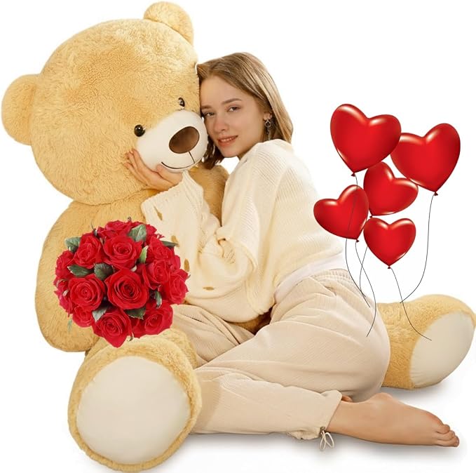 Tezituor 52 Inch Giant Teddy Bear Stuffed Animal, Light Brown Big Teddy Bear Plush Toy, Soft Large Bear Gift for Girlfriend Kids Girls Valentine’s Day Christmas Birthday Baby Shower Party Decor
