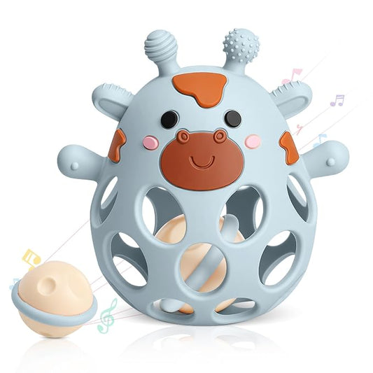 Baby Teething Toys 3-6 6-12 Months, Teether Toy with Rattle 0-6 Months, Newborn Silicone Teether Chew Toys for Infants 3 6 9 12 18 Months, Easy-Grip Hole, Baby Shower Gifts for Boys Girls