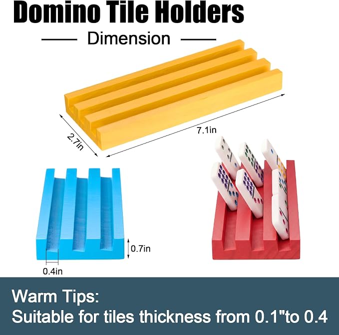 Soulchen Multicolor Wooden Domino Racks Set of 4, Wood Domino Tiles Trays Holders Organizer for Mexican Train Classic Board Accessories, Dominoes Not Included (7.1 x2.8 Inch)