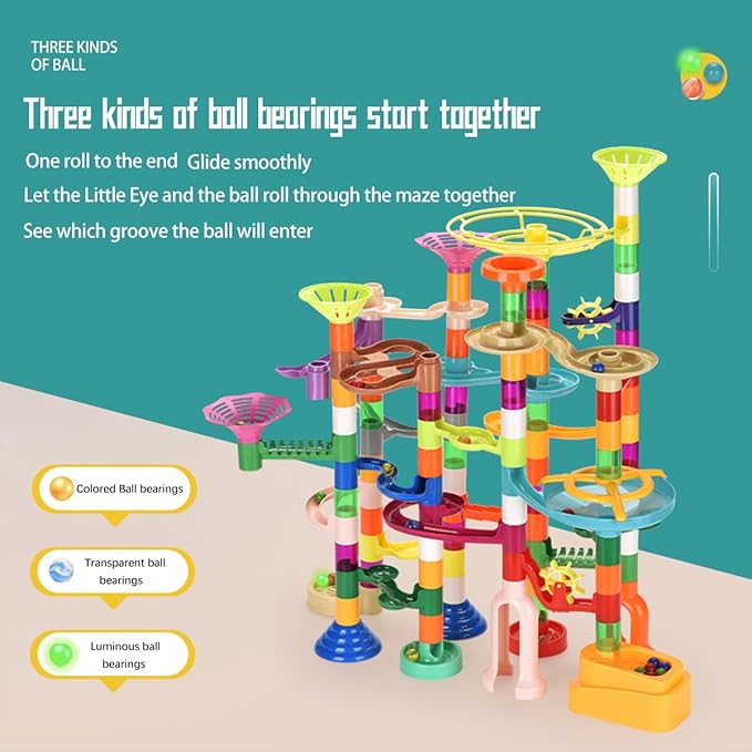 Marble Run for Kids Ages 4-8-12-150pcs Sturdy Building Toys - Amazing Fun Valentines Boys Girls Gifts - Magic Tracks - Glow in The Dark - Mindware - Marbles for Kids