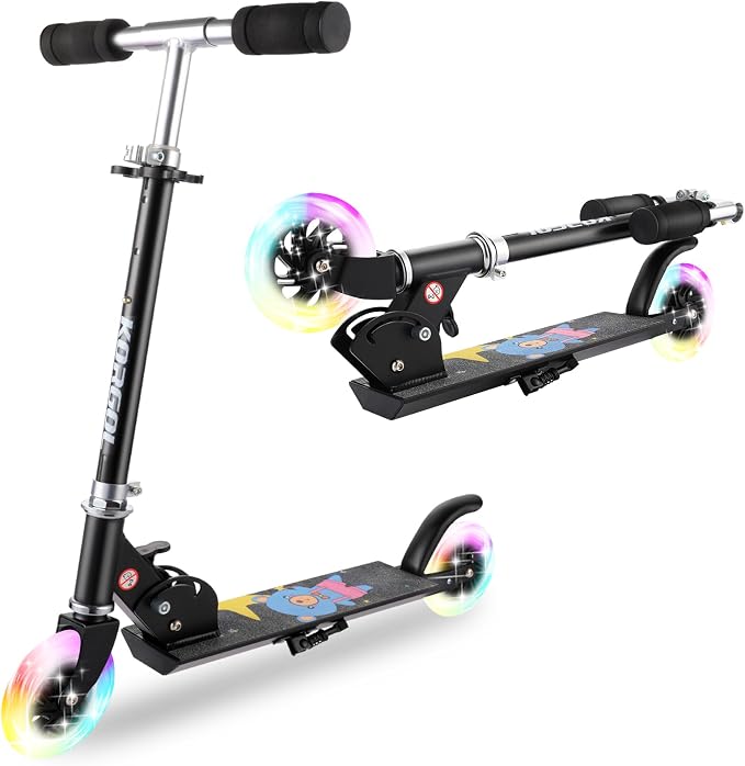Scooter for Kids Ages 3-12 - Kids Kick Scooters with Led Light Up Wheels & 3 Levels Adjustable Handlebar, Lightweight Foldable 2 Wheel Girly Pink Scooter, Christmas Birthday Gifts for Girls Boys.