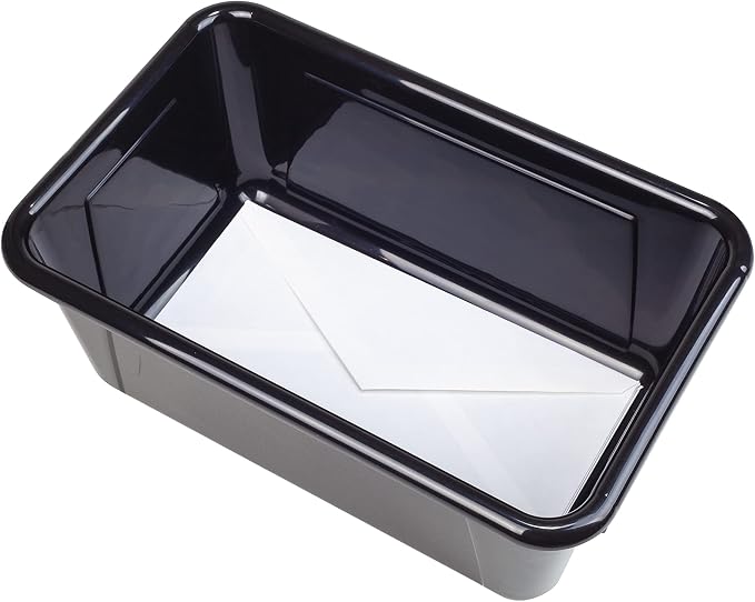 Storex Small Cubby Bins – Plastic Storage Containers for Classroom, 12.2 x 7.8 x 5.1 inches, Black, 5-Pack (62466A05C)