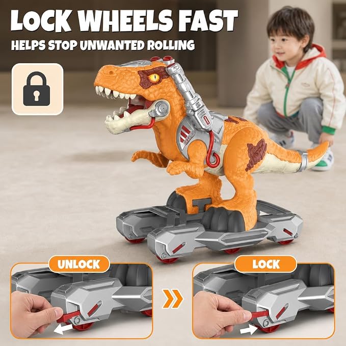 Dinosaur Ride-On Scooter for Toddlers – Electric Push & Ride Foot-to-Floor Sliding Rideable Toy with Music, Lights, Mist Spray for Boys & Girls - Orange (Orange)