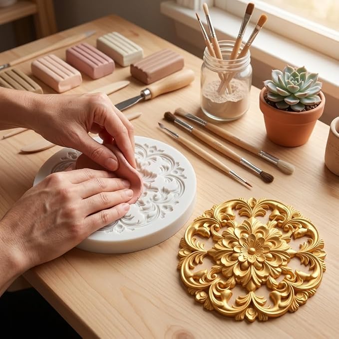 Baroque Scroll Relief Polymer Clay Molds Relief Flower Silicone Mold for DIY Craft Epoxy Resin Casting Polymer Clay Tools Crafts Air Dry Jewelry Making