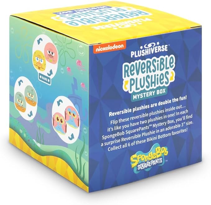TeeTurtle Spongebob Squarepants Series Reversible Plushie Mystery Box - 3-Inch Mini Two-Sided Blind Box Plush with Embroidered Details - Cute Collectible Surprise Toy for Kids, Teens, and Adults