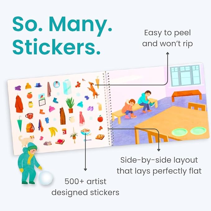 Snow Day 500+ Kids Sticker Book by Cupkin Fun Toddler Winter Activity Coloring and Sticker Book, Road Trip Essentials, 12 Coloring Pages 12 Side by Side Scenes for Ages 2–8 Years