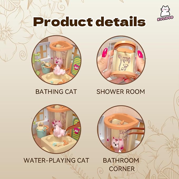 Koko's Cat Town DIY Miniature House Kit, Tiny White House Series Bathroom Building Kit, Dollhouse with 254PCS, Cat Toys Gift for Girls Boys Teens Kids Ages 3+