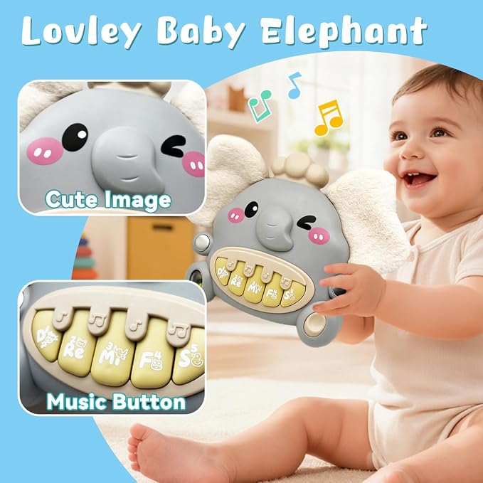 Cute Elephant Piano for Baby Musical Toys 18M+, Early Learning Light up Music Keyboard Infant Toy Perfect Christmas Birthday Gifts for Boy & Girl Age 2 3 Years Old (Grey-Elephant)
