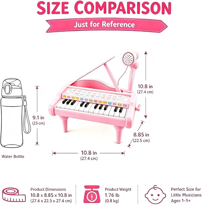 Love&Mini Pink Piano Toys for 1+Years Old Girls First Birthday Gifts Toddler Piano Music Toy Instruments with 24 Keys and Microphone