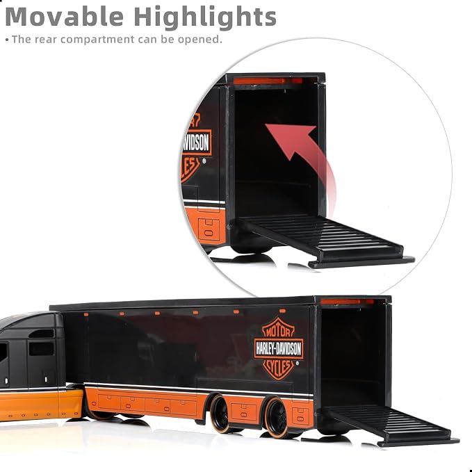 Semi Truck Toy with Trailer, 1/64 Scale Alloy Metal Diecast Heavy Semi Truck Trailer Head Toy Model, MAx Diecast Tow Traktor Gift for Boy Adult Model Car Collector -OrangeBlack