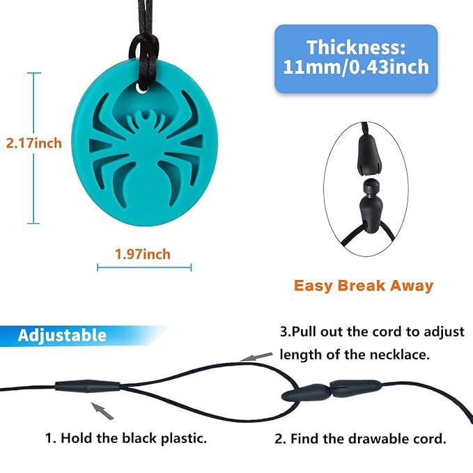 Spider Sensory Chew Necklaces, 5Pack Chewy Necklace Sensory Toys for Autistic Children, Designed for Chewing, Autism, Autism Sensory Teether Toy