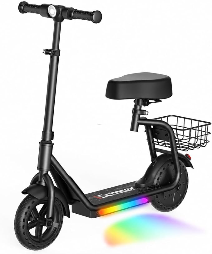 iScooter 2-in-1 Kids Electric Scooter ik7,Up to 12mph&10Miles Range，250W Motor, Headlight & Brake Taillight, Removable Seat&Basket, Smart App Parental Control,Electric Scooter for Kids Ages 10-14