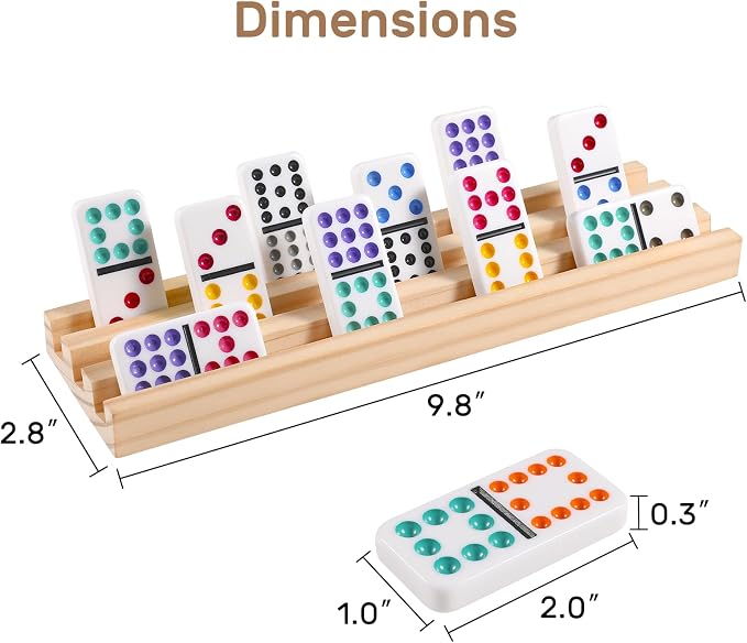 Mexican Train Dominoes Set with 8 Wooden Trays/Racks, Double 12 Dominos Travel Set with 8 Domino Tiles Holders, 91 Tiles Double 12 Colored Dominoes Game Set with Portable Case for Families Kids