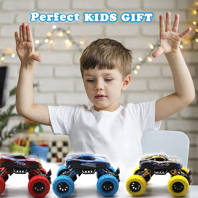 Pull Back Cars for Kids -Toy Trucks for Boys Alloy Toy Car Educational Toy Monster Trucks Inertia Car Toy for Boys Girls Toddler Gifts (Blue)