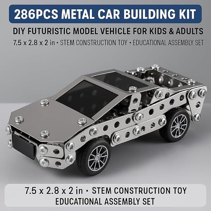 Metal Model Car Kit for Adults - DIY Stainless Steel Puzzle - 3D Mechanical Engineering Toy, Inspired Collectible, Stem Building Set for Kids, Teens & Men