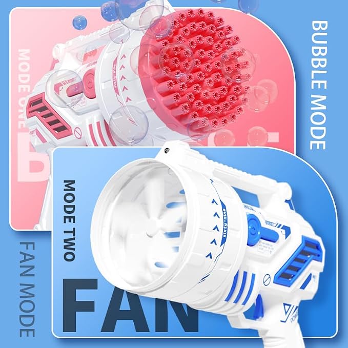 Bubble Gun for Kids, 69-Hole Bubble Blaster with LED Lights, Blue | 69-hole bubble machine gun for kids ages 4-8, with LED lights for summer, birthday, party and outdoor play.