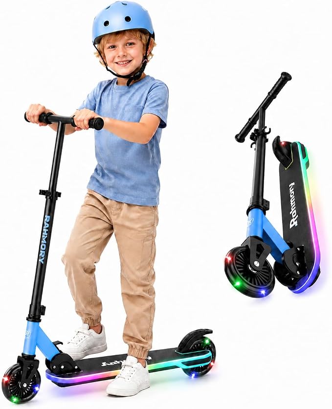 Rahmory Kick Scooter for Ages 5-12,Kid, Teens. Max Load 155 LBS. Foldable, Lightweight, with Light up Wheels and Dynamic Light Deck, Teen and Adults, 3 Adjustable Levels.