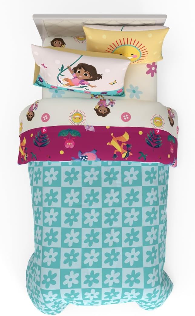Dora The Explorer Kids Bedding Set Super Soft & Cozy Reversible Microfiber Comforter and Sheet Set with Sham, 5 Piece Twin Size, (Officially Licensed Product) By Franco