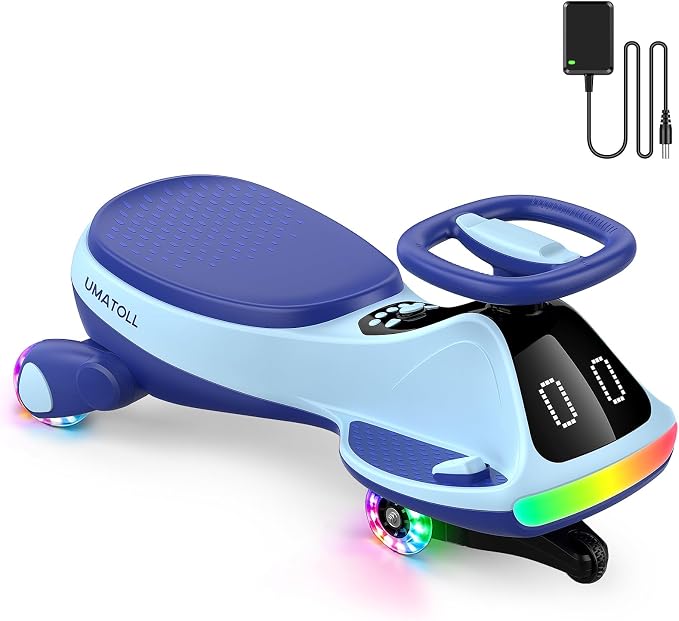 Umatoll 12V Electric Wiggle Car for Kids with Pedal, Display, Rechargeable Battery, LED Light, Bluetooth, Light-Up Wheels, Anti-Rollover, 2 Speeds, Ride on Toys, Birthday Gifts for Age 3+, 150Lbs