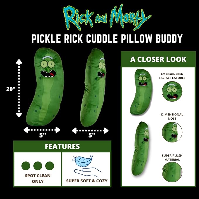 Pickle Rick And Morty Adult Swim Super Soft Plush Cuddle Pillow Buddy, (100% Officially Licensed Product) By Franco Collectibles