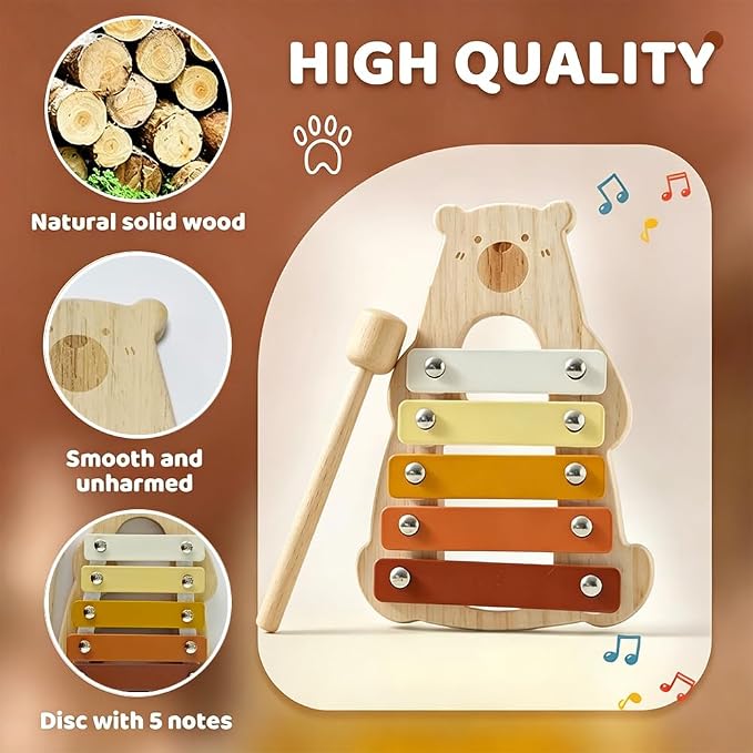 Lovely Xylophone for Toddlers, Early Childhood Development Musical Instruments for Toddlers, Wooden Xylophone for Kids,Musical Instruments Toys for Preschool Percussion Learning (Bear)