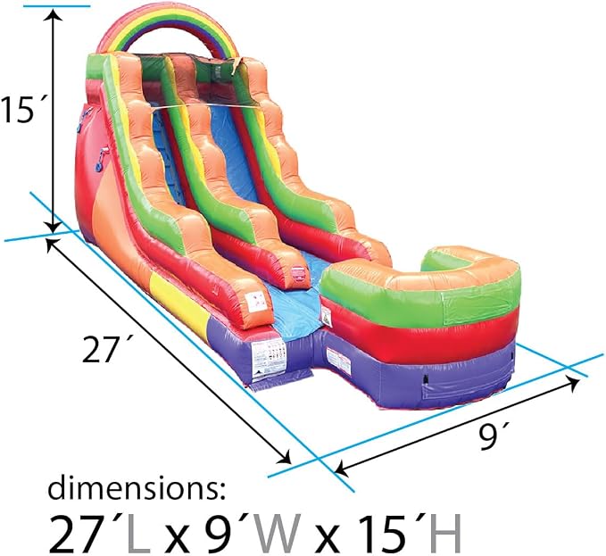 TentandTable Inflatable Water Slide for Kids and Adults, 15 FT Commercial Grade Giant Wet Dry Blow Up, Outdoor Backyard Water Fun, Includes Electric Air Blower, 27' L x 9' W x 15' H, Rainbow