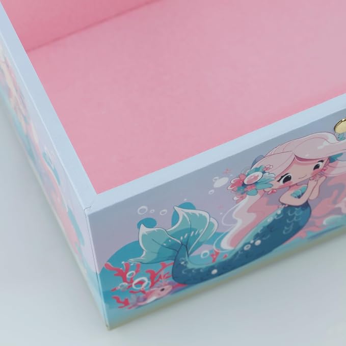 RR ROUND RICH DESIGN Kids Musical Jewelry Box for Girls Include Pretty Jewelry Set with Cute Mermaid Theme - Beautiful Dream Tune Blue