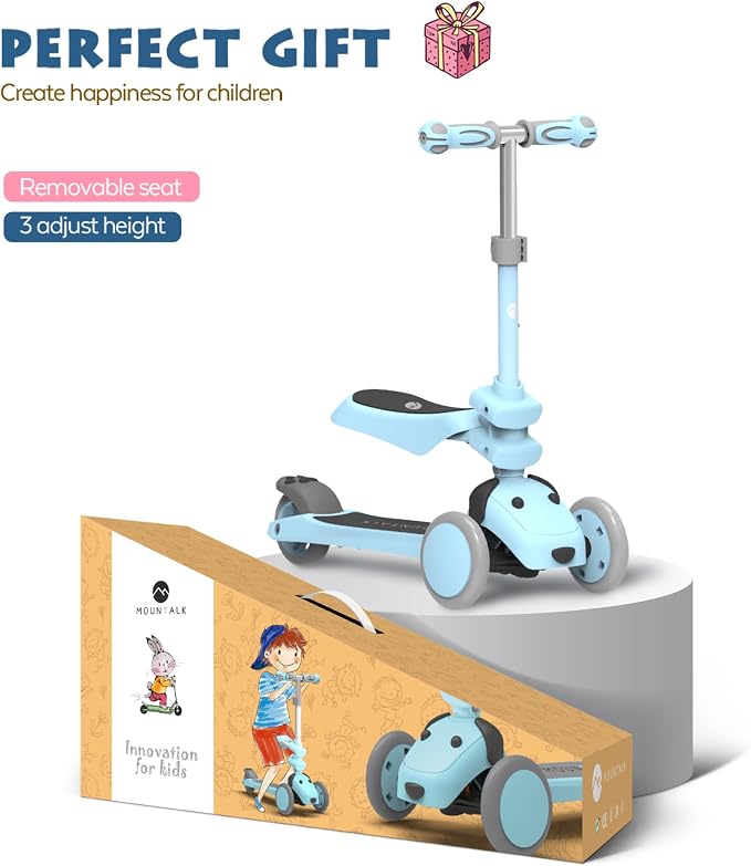 MOUNTALK Kids Scooter for Ages 1-12 Years, 3 Wheels Toddler Scooter for Children Age 1-3/3-5/5-8/8-12 Boys and Girls with Adjustable Heights and LED Wheels