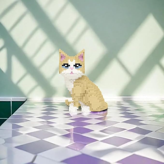 Larcele Cat Micro Building Blocks Animal Set, DIY Mini 3D Building Toy Bricks Kit,924 Pieces KLJM-05 (Golden Shorthair)