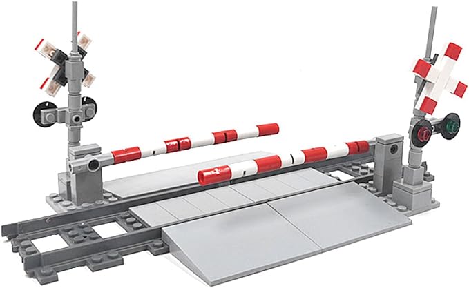 Train Tracks Building Block Set 04, City Train Track Railroad Tracks, Traffic Light Railroad Crossing Building Bricks, Compatible with Lego 853792 Accessory, Kid Gifts for Ages 6+