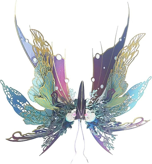 3D Metal Butterfly Puzzle for Adults, 50PCS Steampunk Mechanical Insect Model Kit, No Glue Snap-Fit Assembly, Iridescent Wing Design, Desktop Sculpture