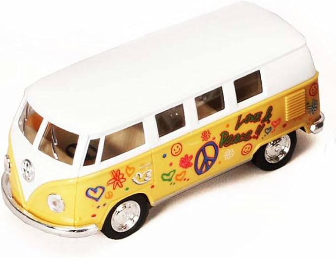 KiNSMART 1962 Volkswagen Classic Bus 1:32 Scale 5" Die Cast Metal Model Toy Van Pullback Acation (4 Set Flower Power)